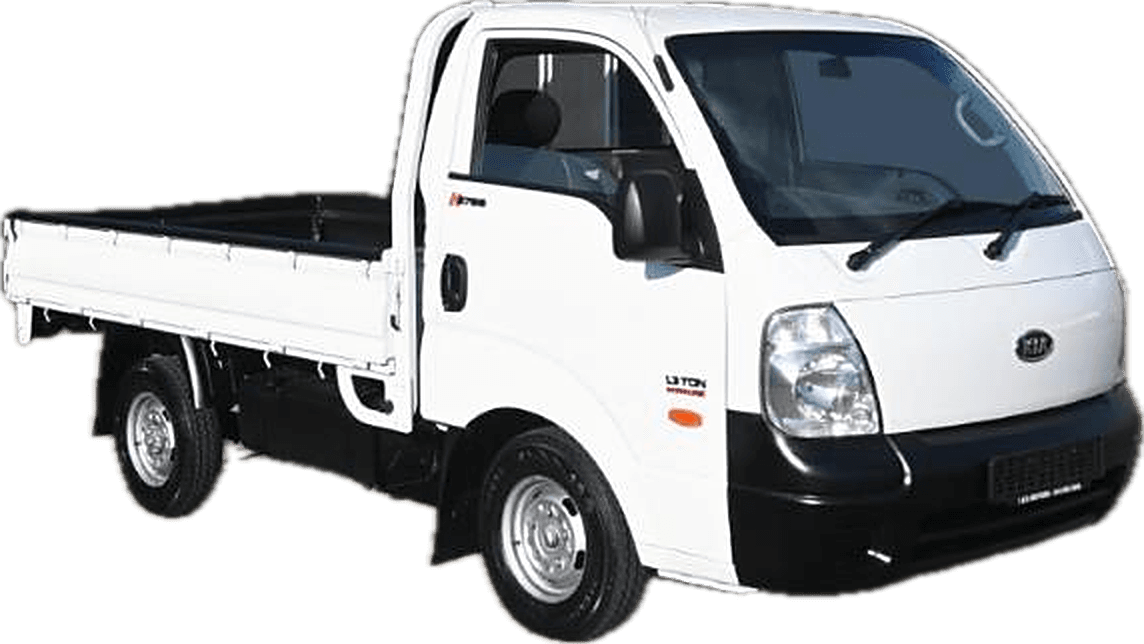 White single-cab bakkie with a dropside load bed
